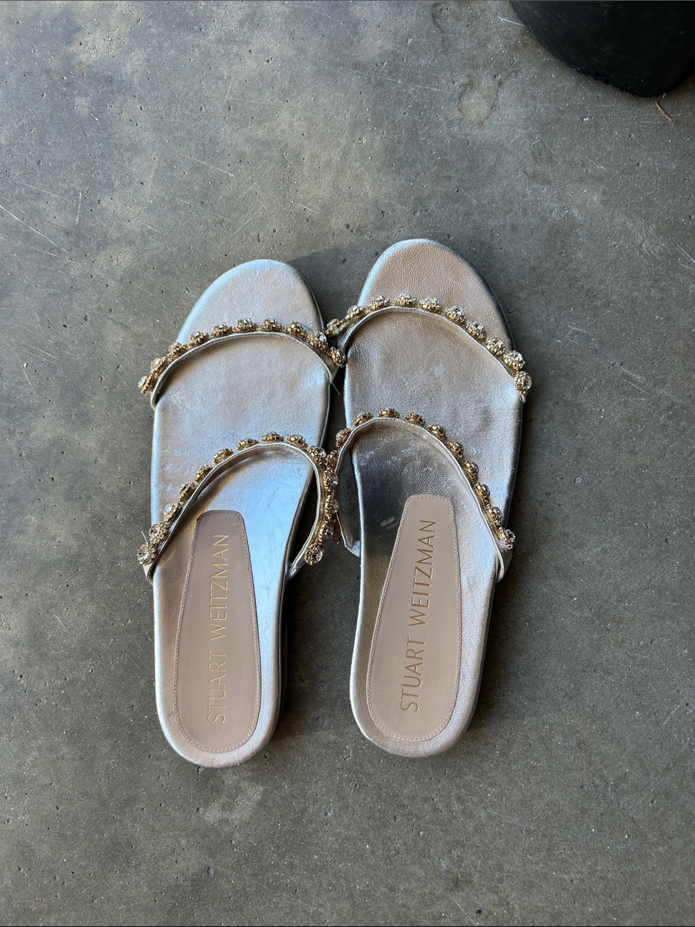 Stuart Weitzman Gold Crystal-Embellished Slide Sandals